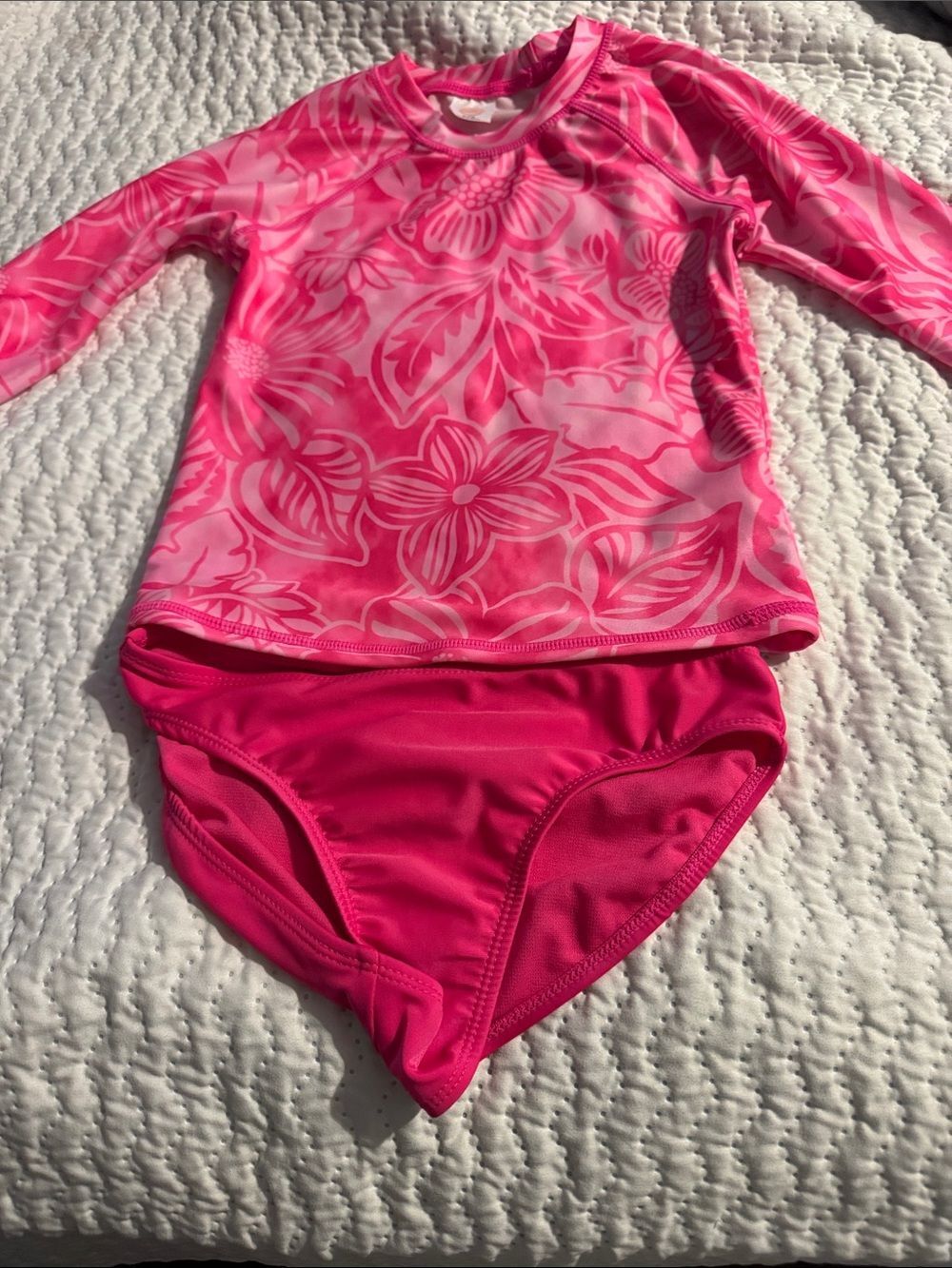 wonder nation Pink Floral Long-Sleeve Rashguard Swimsuit